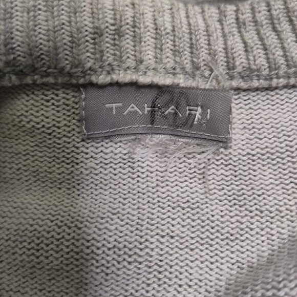 Tahari Asymmetrical Hem Roll Cuff Knit Sweater Cotton Two Tone Grey S - Picture 4 of 9